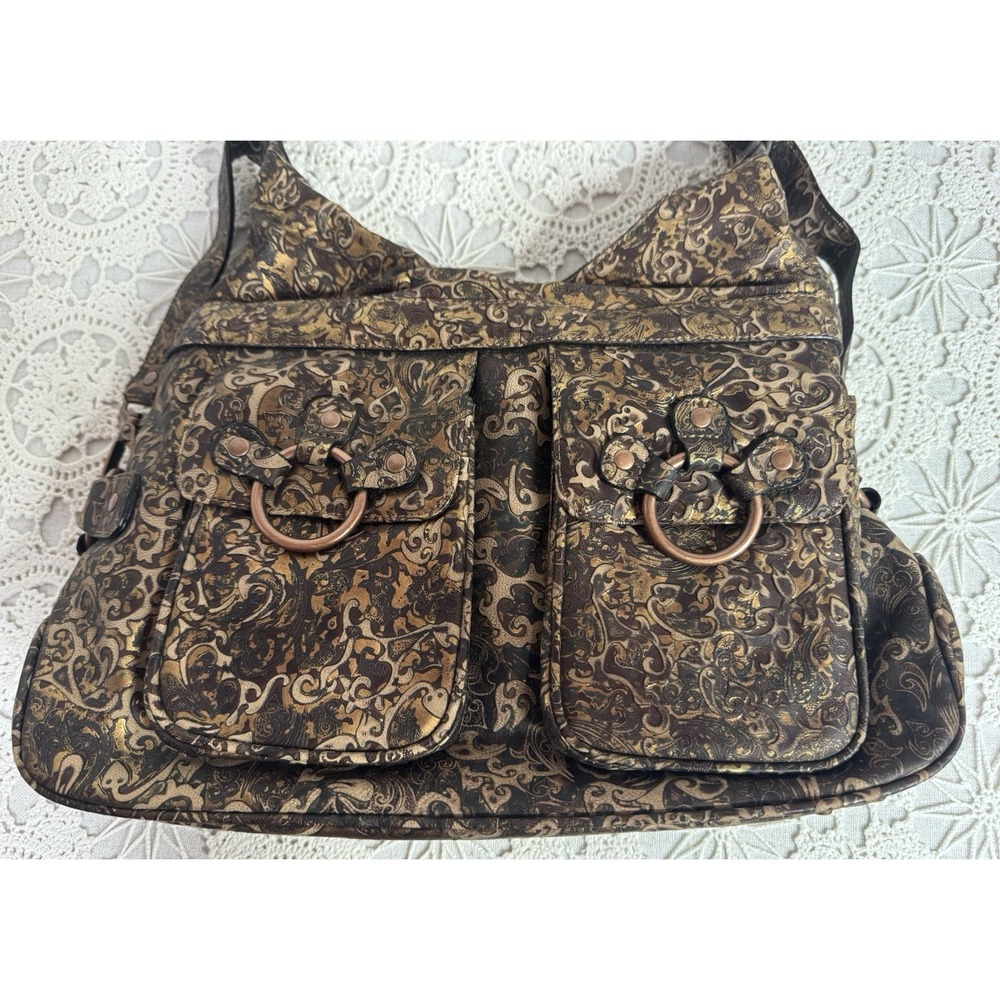 NWOT THE FIND Leather Metallic Paisley Burnout Handbag Shoulder Bag Purse - Picture 2 of 9